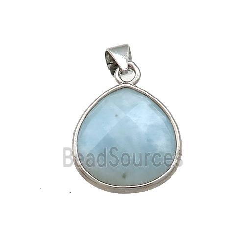 Natural Blue Aquamarine Teardrop Pendant Platinum Plated