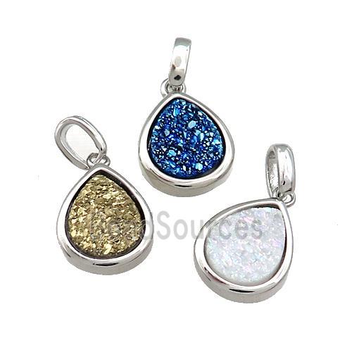 Quartz Druzy Teardrop Pendant Mixed Color