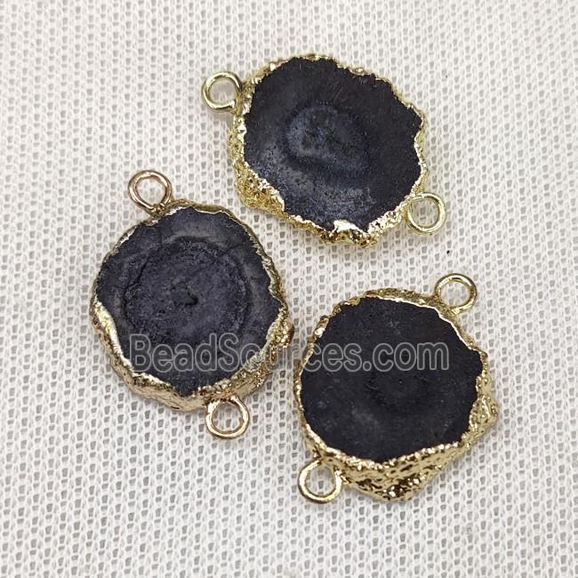 Solar Quartz Slice Connector Black Dye Gold Plated