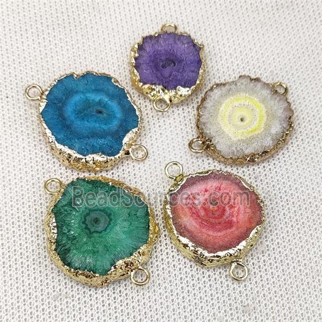 Solar Quartz Slice Connector Gold Plated Mixed Color