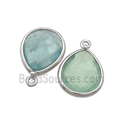 Natural Green Fluorite Teardrop Pendant Platinum Plated