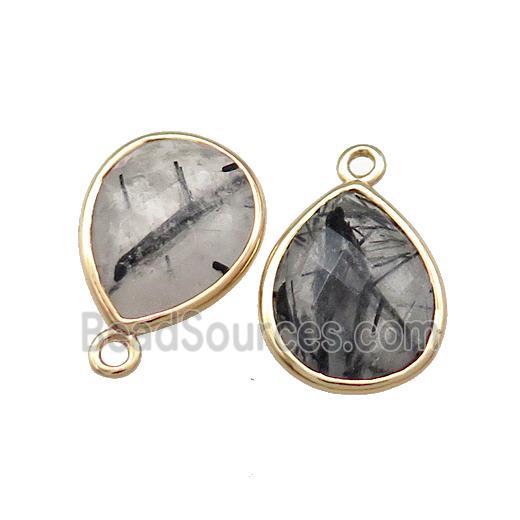 Natural Black Rutilated Quartz Teardrop Pendant Gold Plated