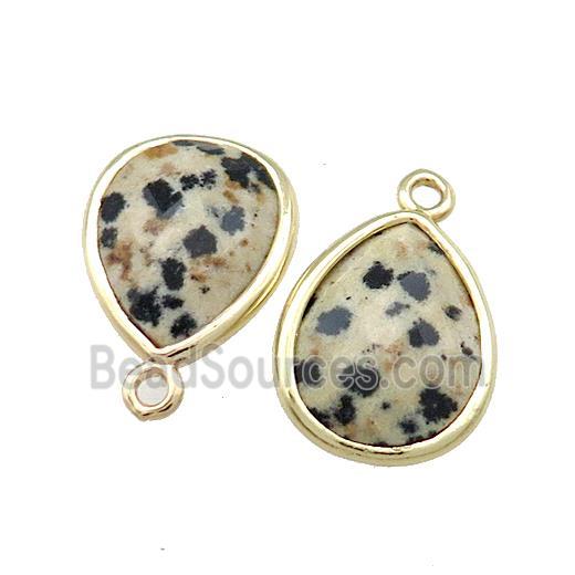 Natural Black Dalmatian Jasper Teardrop Pendant Gold Plated