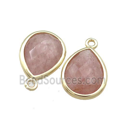 Natural Strawberry Quartz Teardrop Pendant Pink Gold Plated
