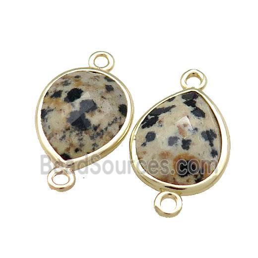 Black Dalmatian Jasper Teardrop Connector Gold Plated