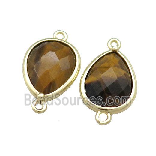 Tiger Eye Stone Teardrop Connector Gold Plated