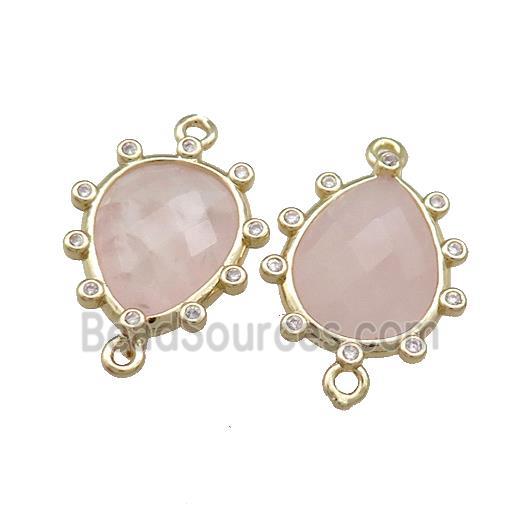 Pink Rose Quartz Teardrop Connector Gold Plated