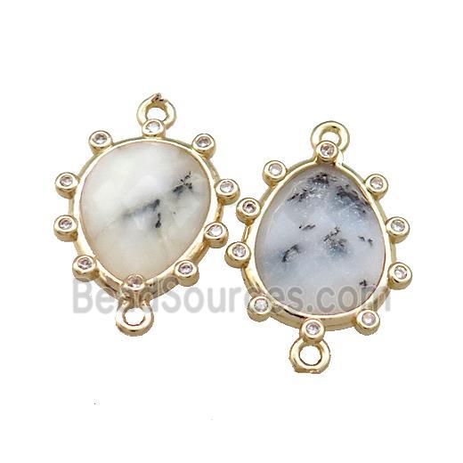 Moss Opal Teardrop Connector Gold Plated