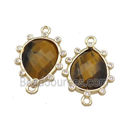 Tiger Eye Stone Teardrop Connector Gold Plated