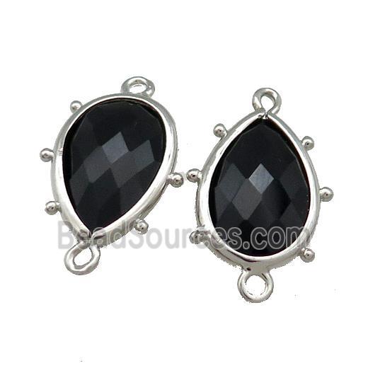 Black Onyx Agate Teardrop Connector Platinum Plated