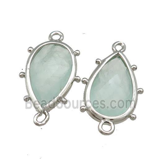 Green Quartz Teardrop Connector Platinum Plated