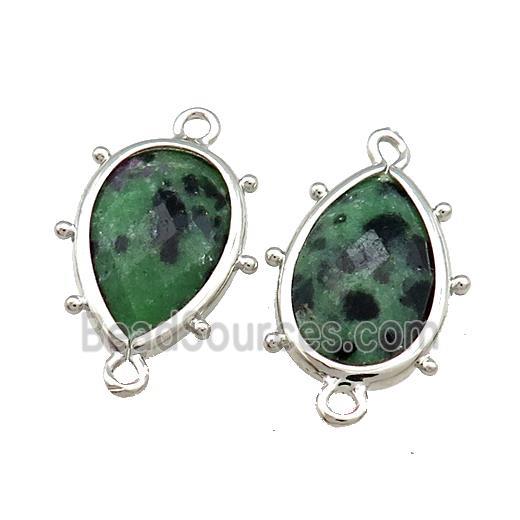 Ruby Zoisite Teardrop Connector Platinum Plated