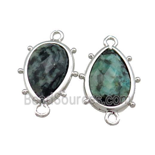 African Turquoise Teardrop Connector Platinum Plated