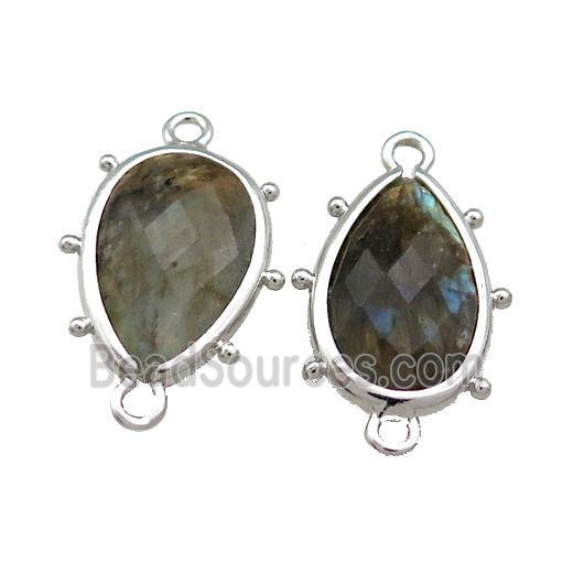 Natural Labradorite Teardrop Connector Platinum Plated