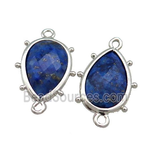 Natural Lapis Lazuli Blue Teardrop Connector Platinum Plated