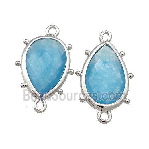 Blue Jade Teardrop Connector Dye Platinum Plated