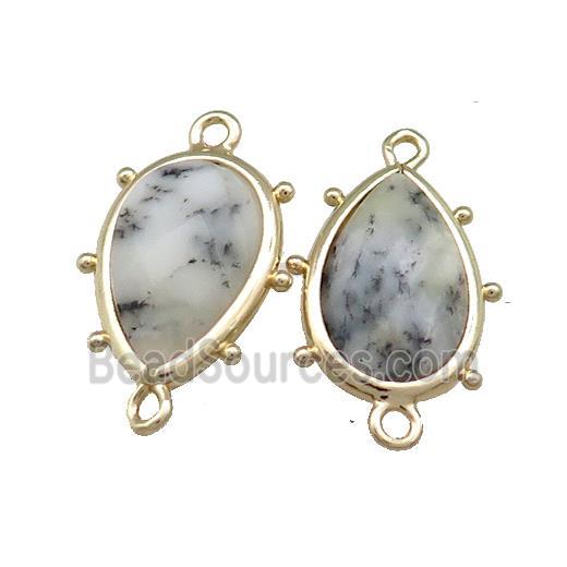 Moss Opal Teardrop Connector Gold Plated