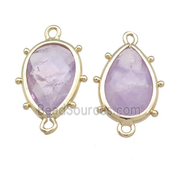 Lt.purple Amethyst Teardrop Connector Gold Plated