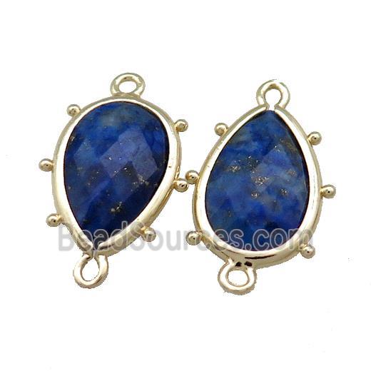 Natural Blue Lapis Lazuli Teardrop Connector Gold Plated