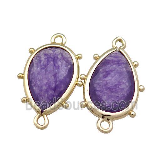 Purple Jade Teardrop Connector Dye Gold Plated