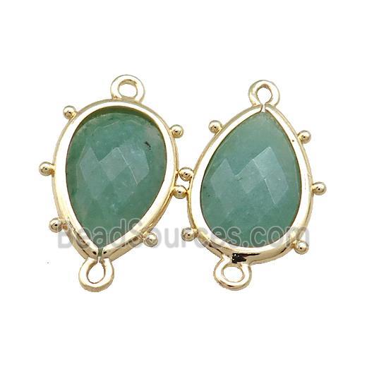 Green Aventurine Teardrop Connector Gold Plated