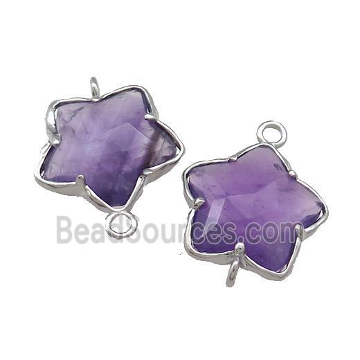 Purple Amethyst Flower Connector Platinum Plated