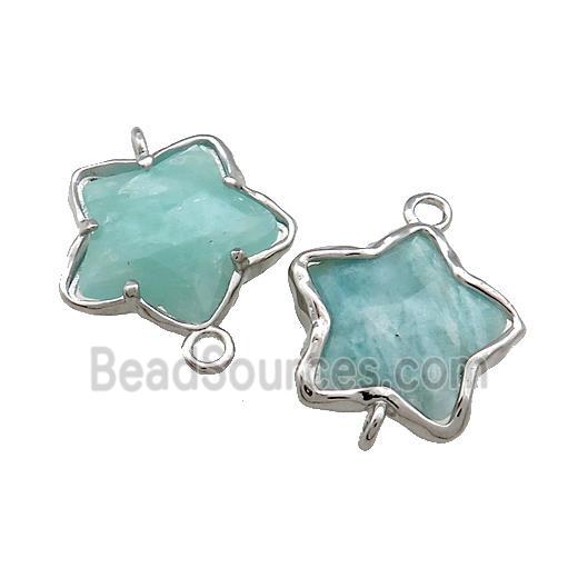 Green Amazonite Flower Connector Platinum Plated