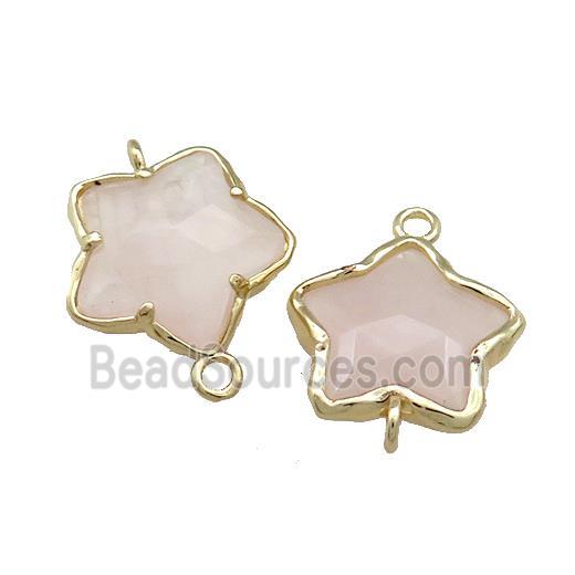 Pink Rose Quartz Flower Connector Gold Plated