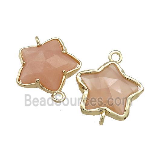 Peach Moonstone Flower Connector Gold Plated