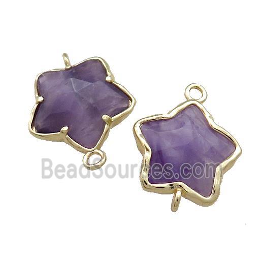 Purple Amethyst Flower Connector Gold Plated