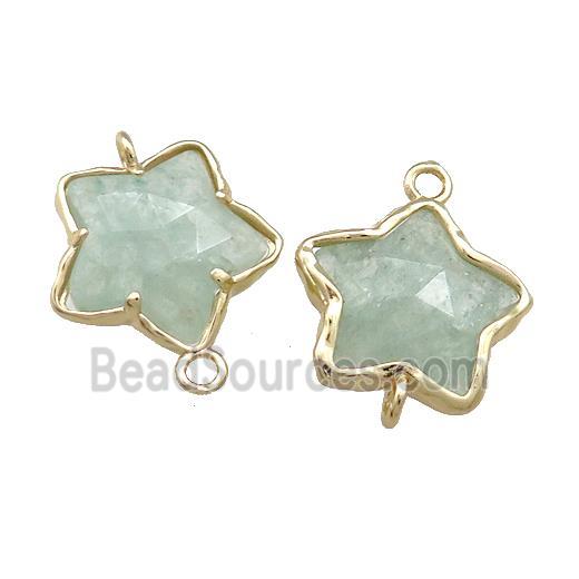 Green Strawberry Quartz Flower Connector Gold Plated