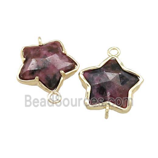 Chinese Rhodonite Flower Connector Gold Plated