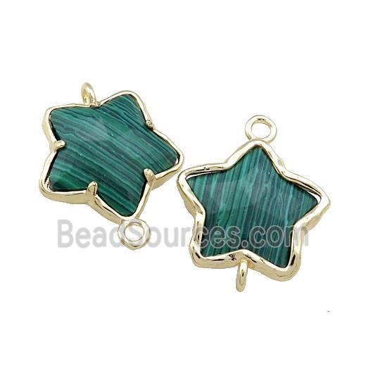 Synthetic Green Malachite Flower Connector Gold Plated