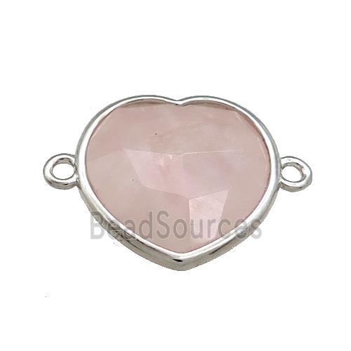 Pink Rose Quartz Heart Connector Platinum Plated