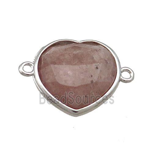 Pink Strawberry Quartz Heart Connector Platinum Plated