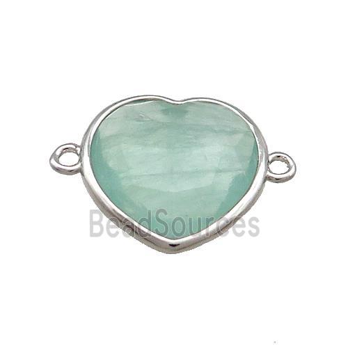 Green Quartz Heart Connector Platinum Plated