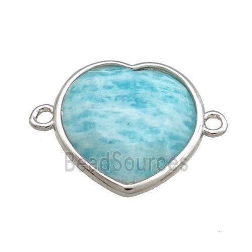 Green Amazonite Heart Connector Platinum Plated