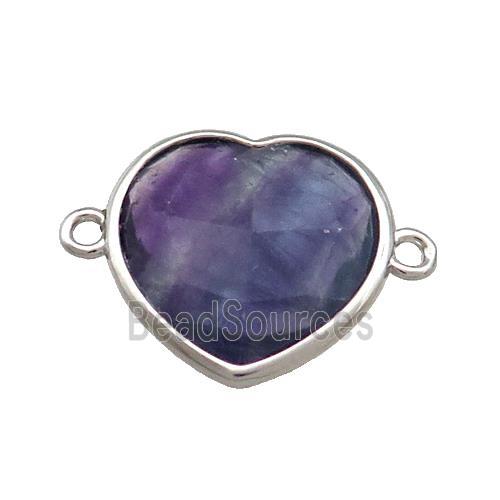 Natural Purple Fluorite Heart Connector Platinum Plated