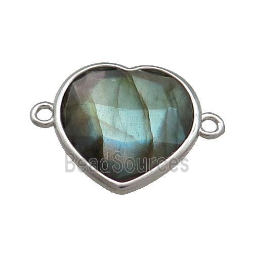 Natural Labradorite Heart Connector Platinum Plated