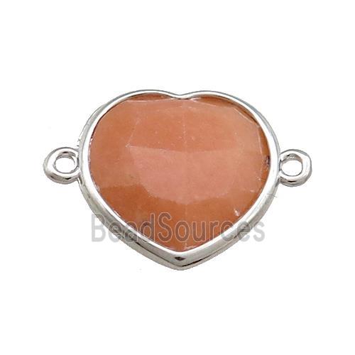 Peach Jade Heart Connector Dye Platinum Plated