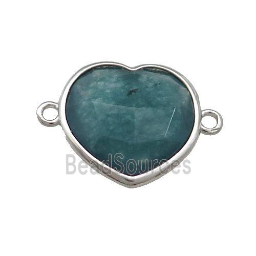 Teal Jade Heart Connector Dye Platinum Plated