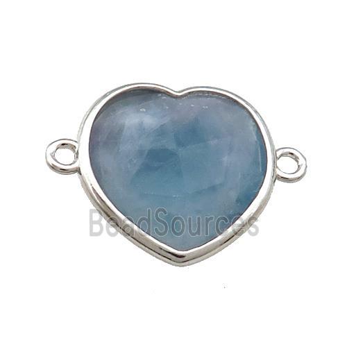 Blue Jade Heart Connector Dye Platinum Plated