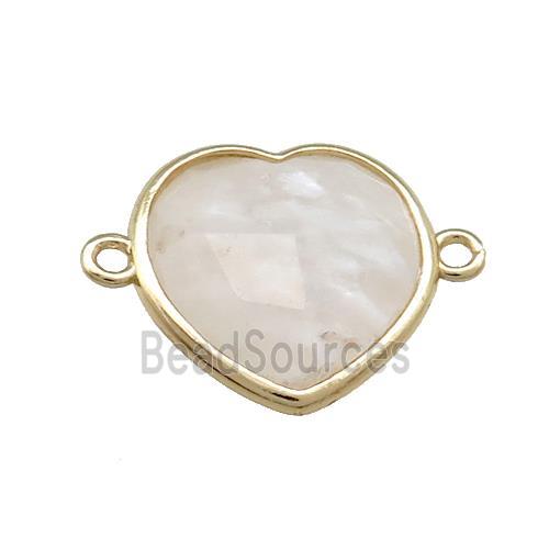 White Moonstone Heart Connector Gold Plated