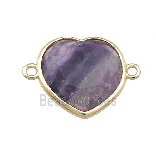 Purple Fluorite Heart Connector Gold Plated