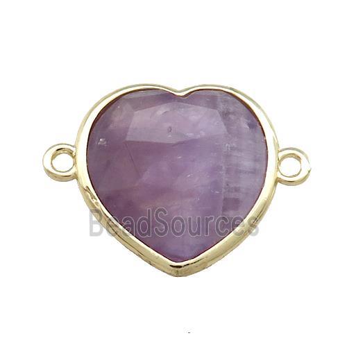 Purple Amethyst Heart Connector Gold Plated