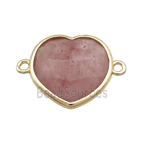 Pink Strawberry Quartz Heart Connector Gold Plated