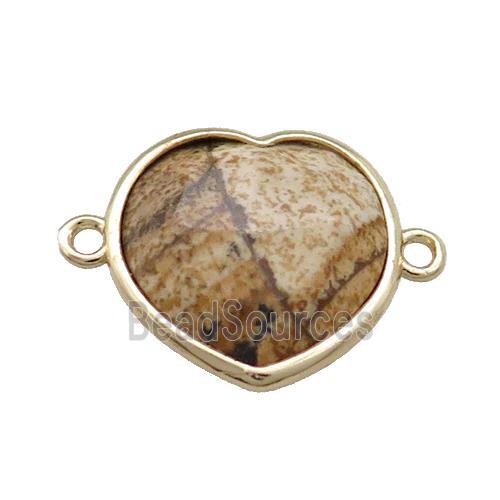 Picture Jasper Heart Connector Gold Plated