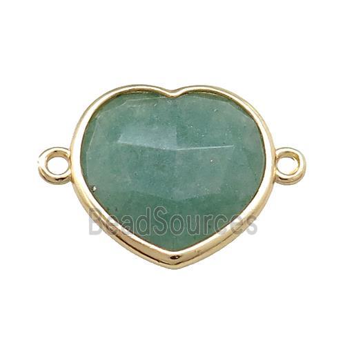 Green Strawberry Quartz Heart Connector Gold Plated