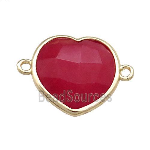 Red Jade Heart Connector Dye Gold Plated