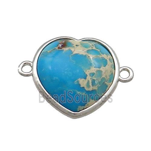 Blue Imperial Jasper Heart Connector Platinum Plated